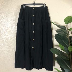 American Eagle Black Button Front Midi Skirt